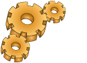 Logo of three golden interlacing gears.